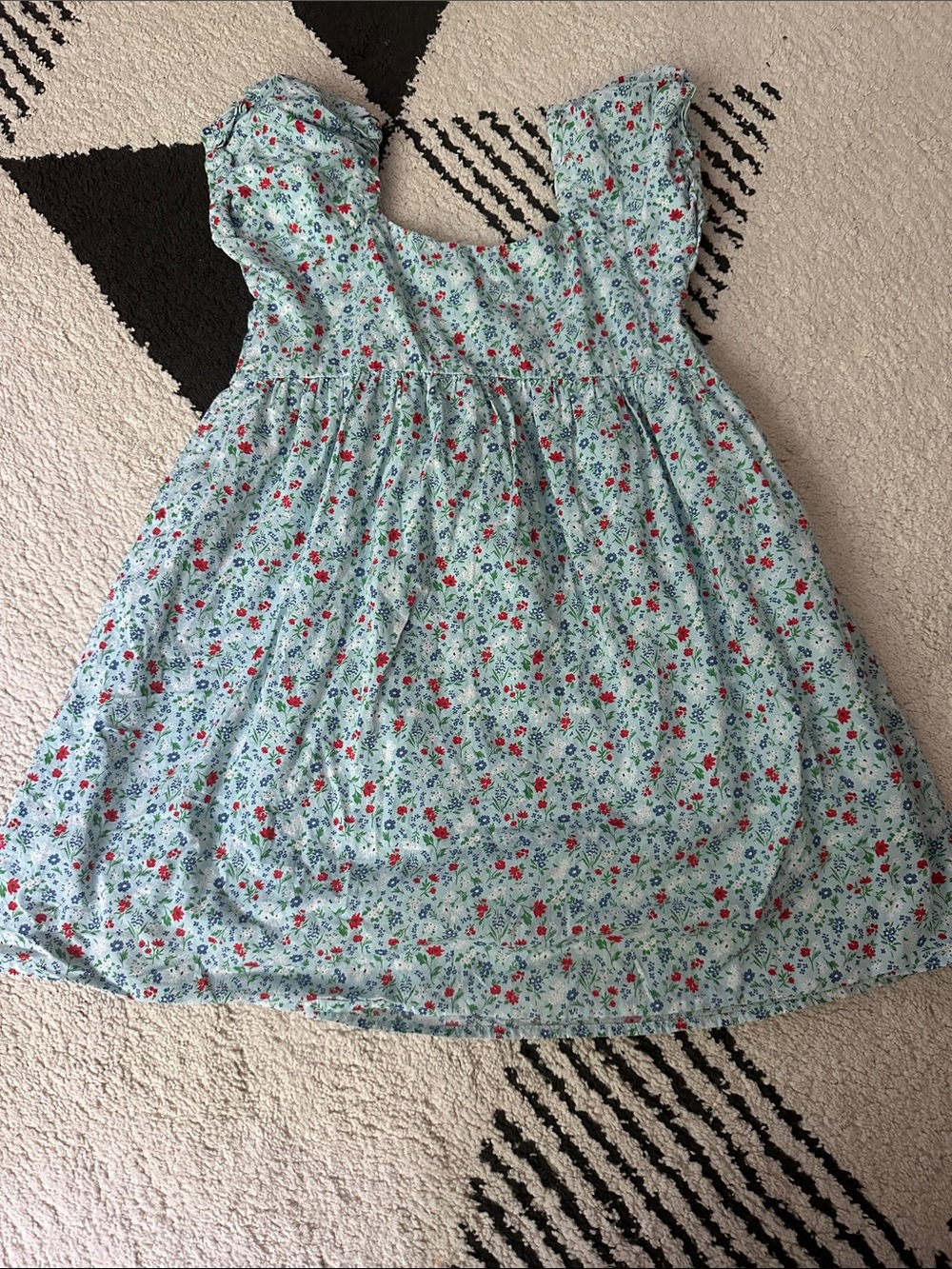 Janie and Jack Light Blue Floral Dress with Red and Green Accents